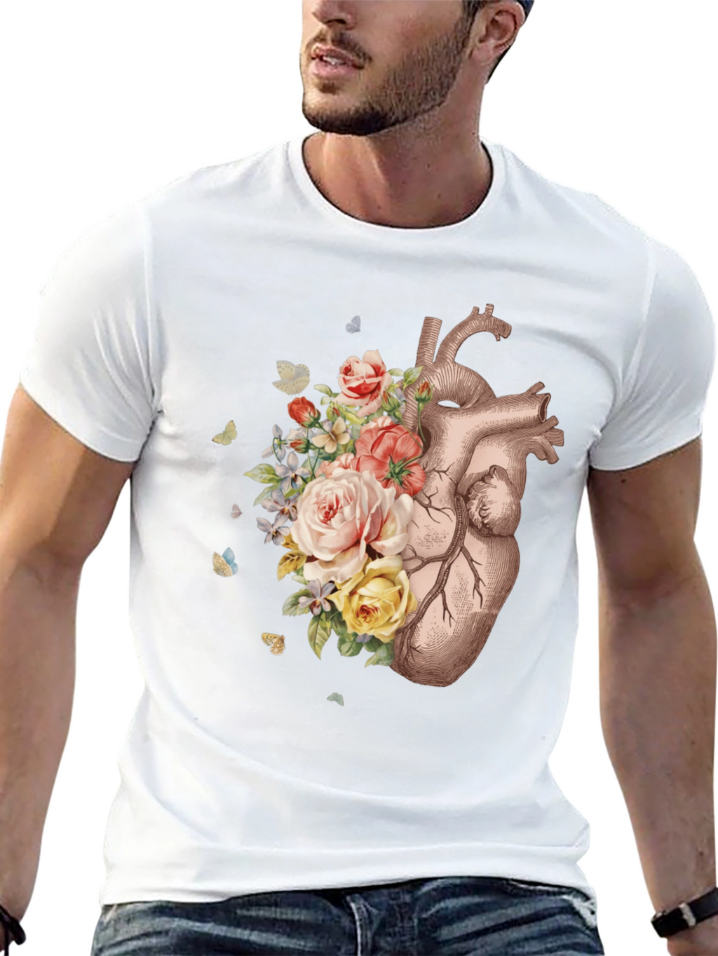 Floral Heart Graphic Tee - Anatomical Art T-Shirt