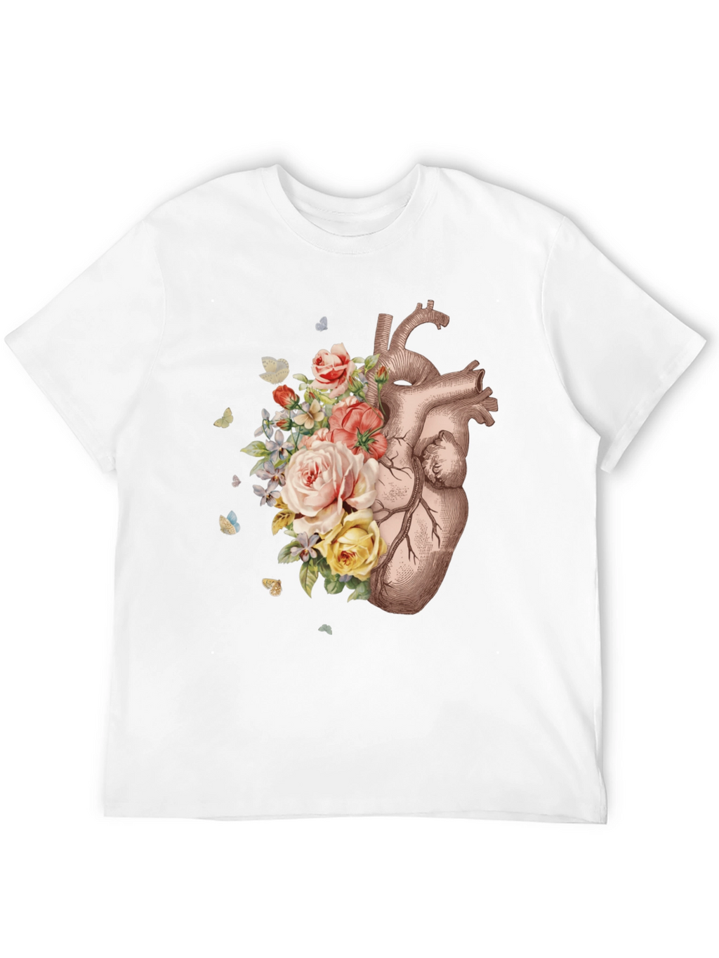 Floral Heart Graphic Tee - Anatomical Art T-Shirt