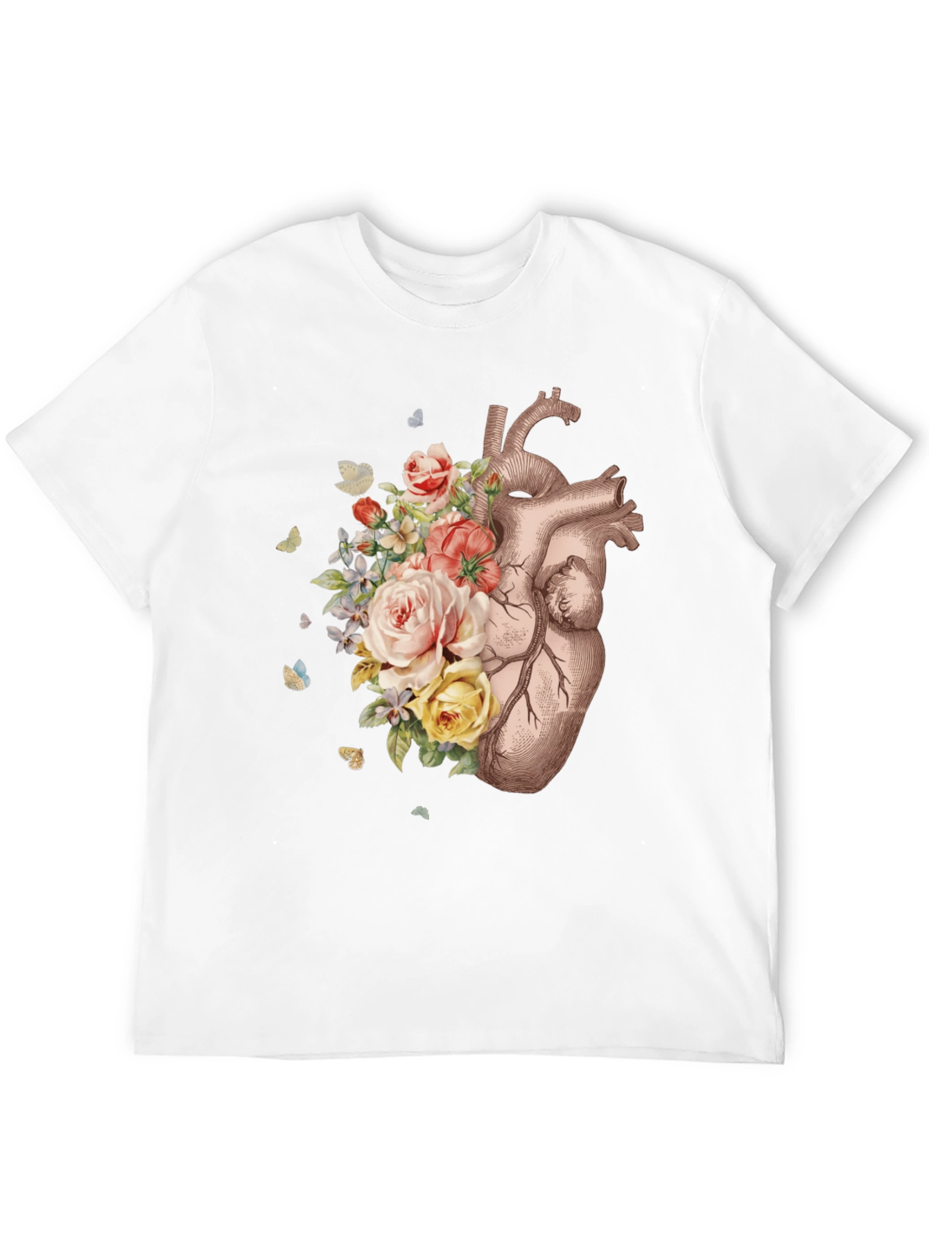 Floral Heart Graphic Tee - Anatomical Art T-Shirt