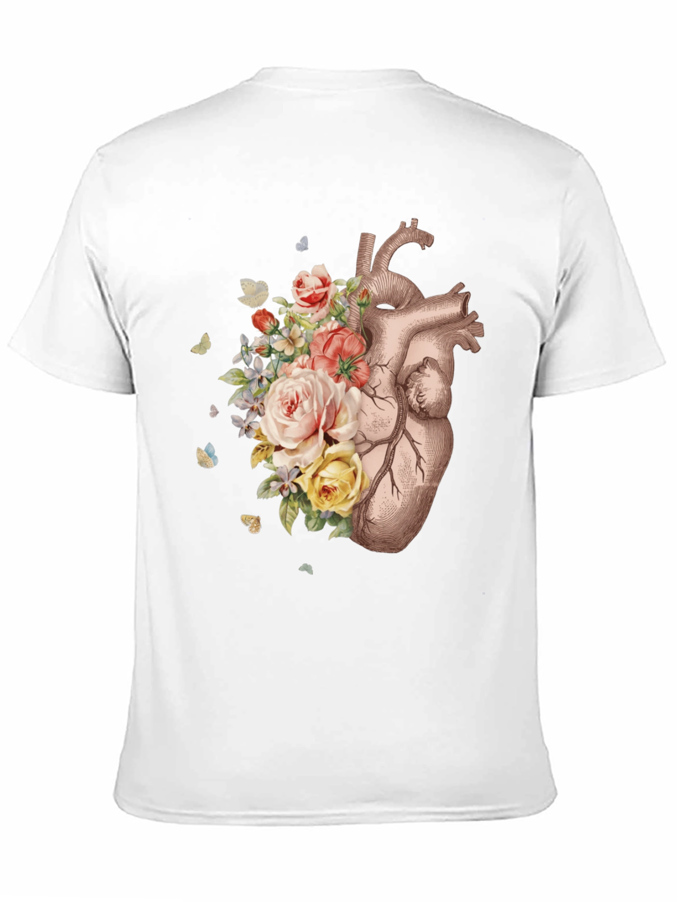 Floral Heart Graphic Tee - Anatomical Art T-Shirt