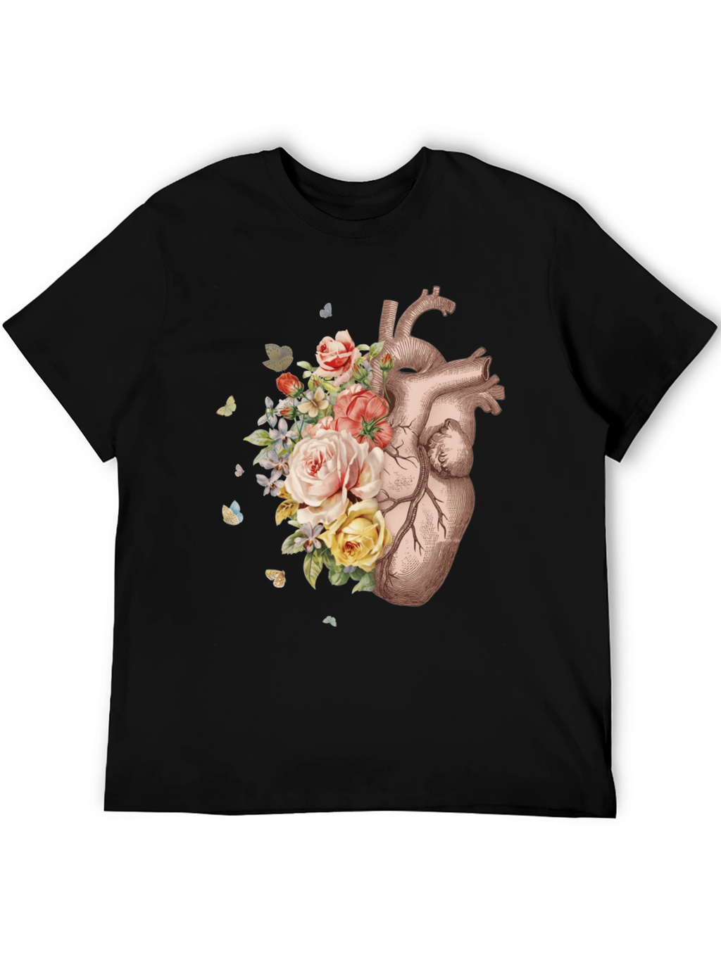 Floral Heart Graphic Tee - Anatomical Art T-Shirt