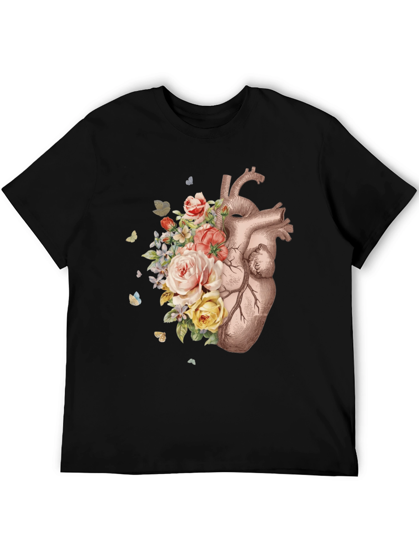 Floral Heart Graphic Tee - Anatomical Art T-Shirt