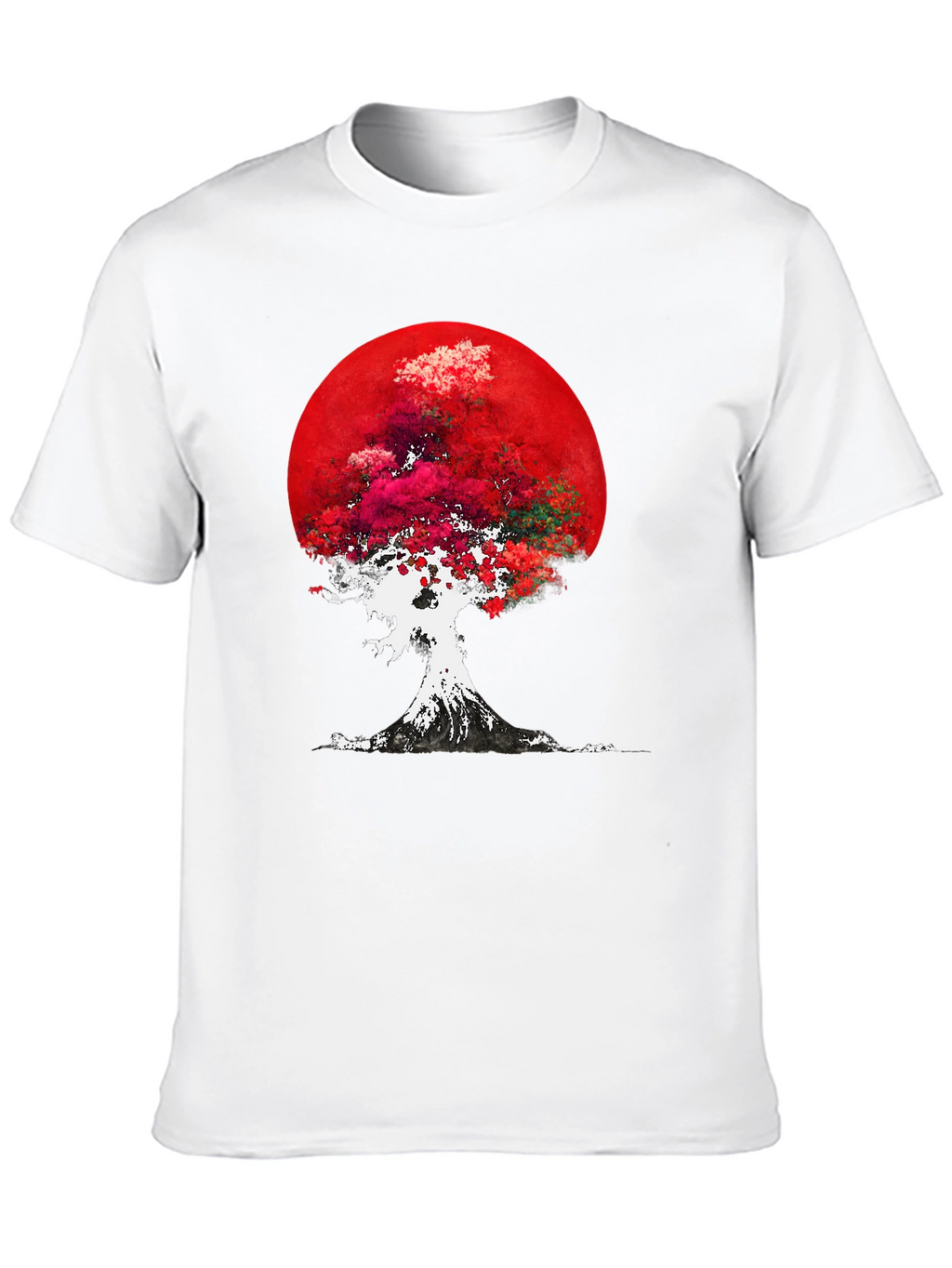 Red Moon Tree Graphic Tee - Artistic Mens T-Shirt