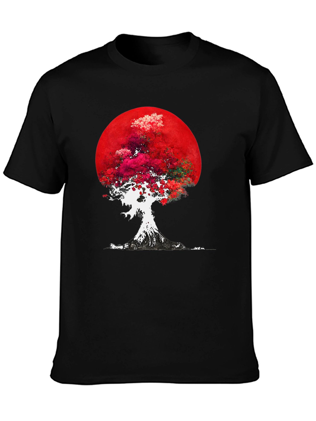 Red Moon Tree Graphic Tee - Artistic Mens T-Shirt
