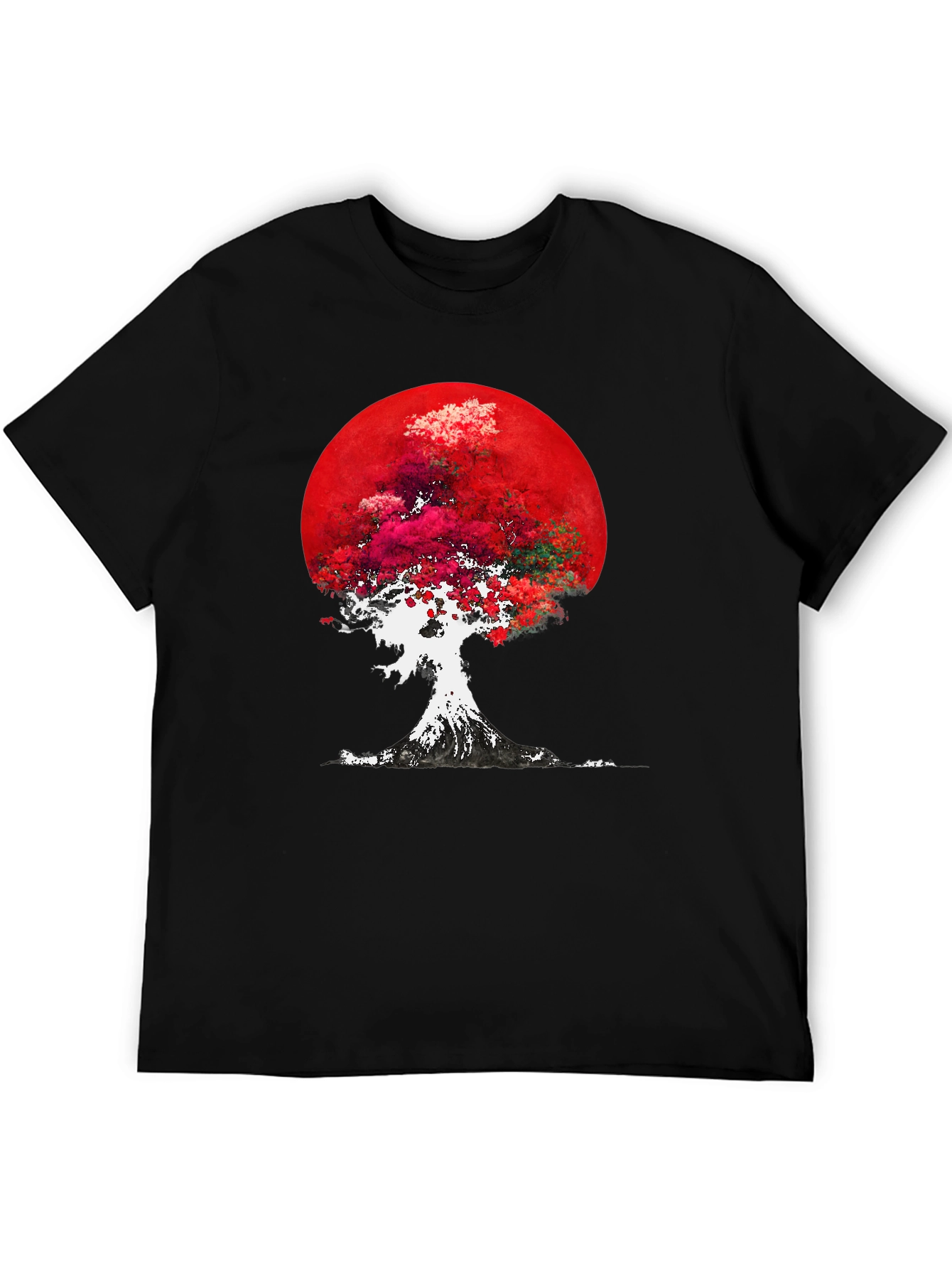 Red Moon Tree Graphic Tee - Artistic Mens T-Shirt