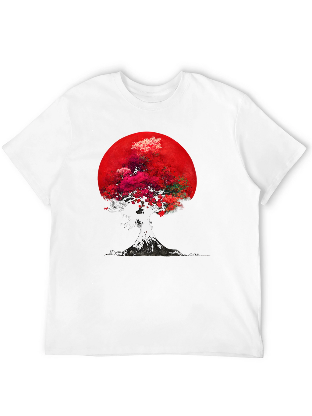 Red Moon Tree Graphic Tee - Artistic Mens T-Shirt
