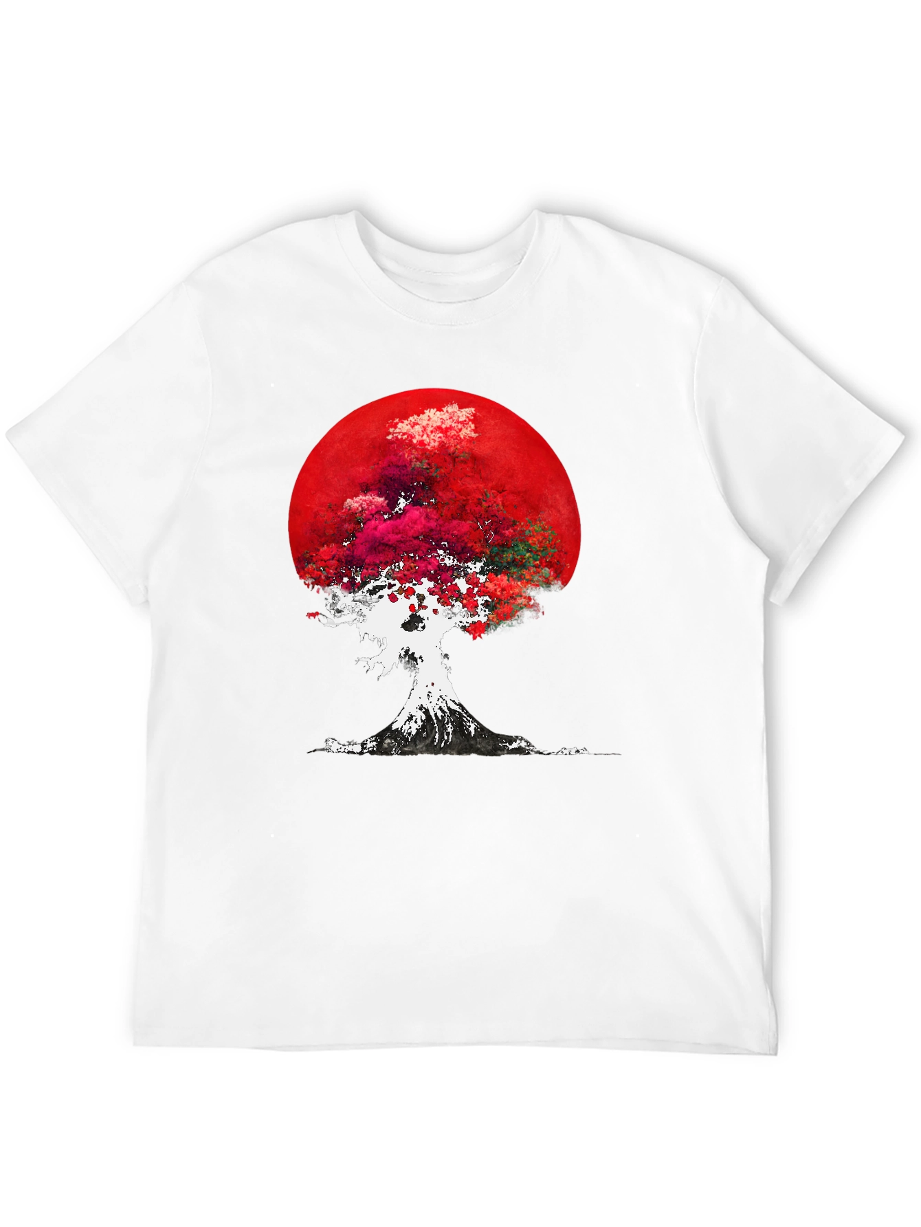 Red Moon Tree Graphic Tee - Artistic Mens T-Shirt