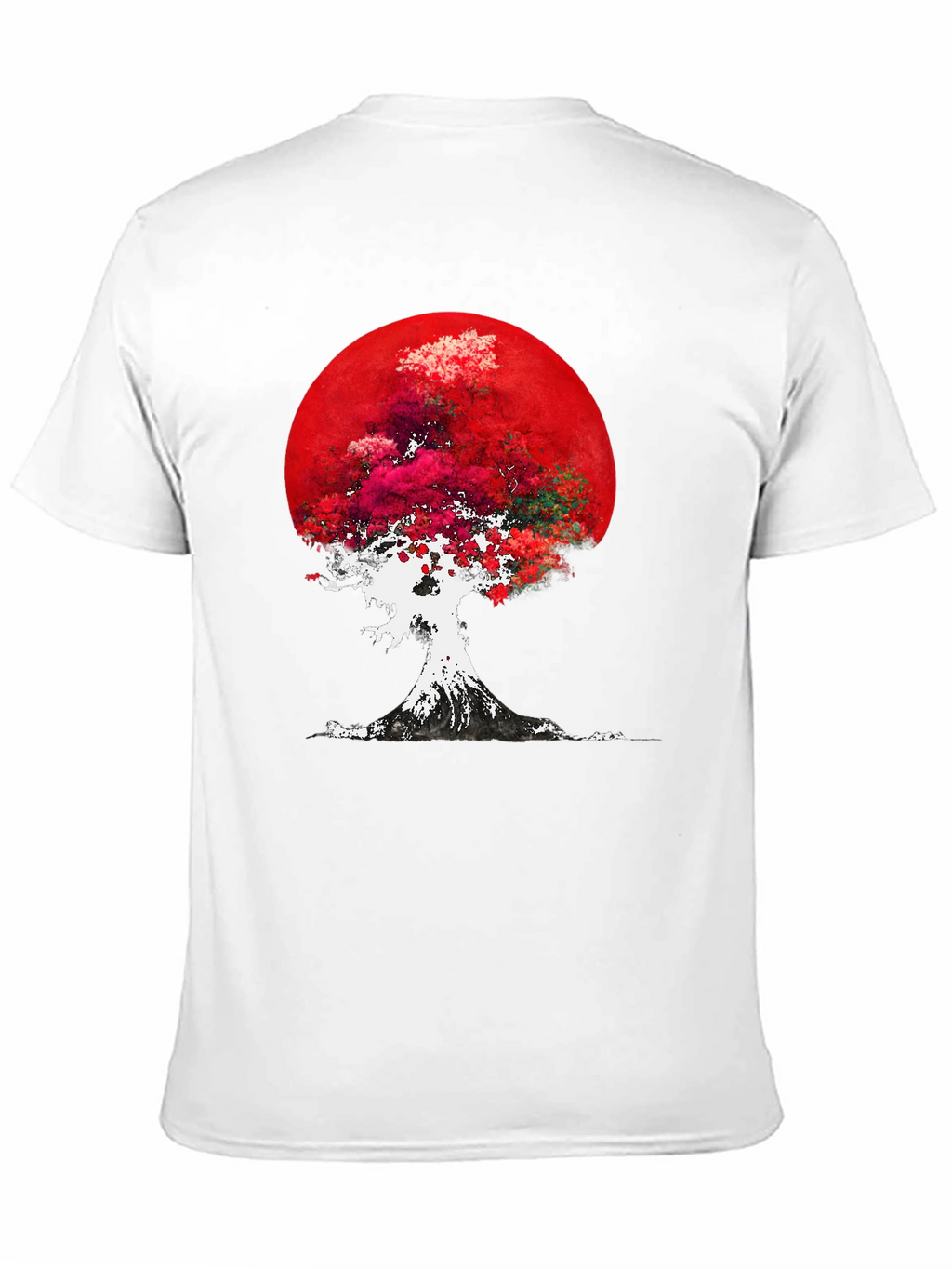 Red Moon Tree Graphic Tee - Artistic Mens T-Shirt