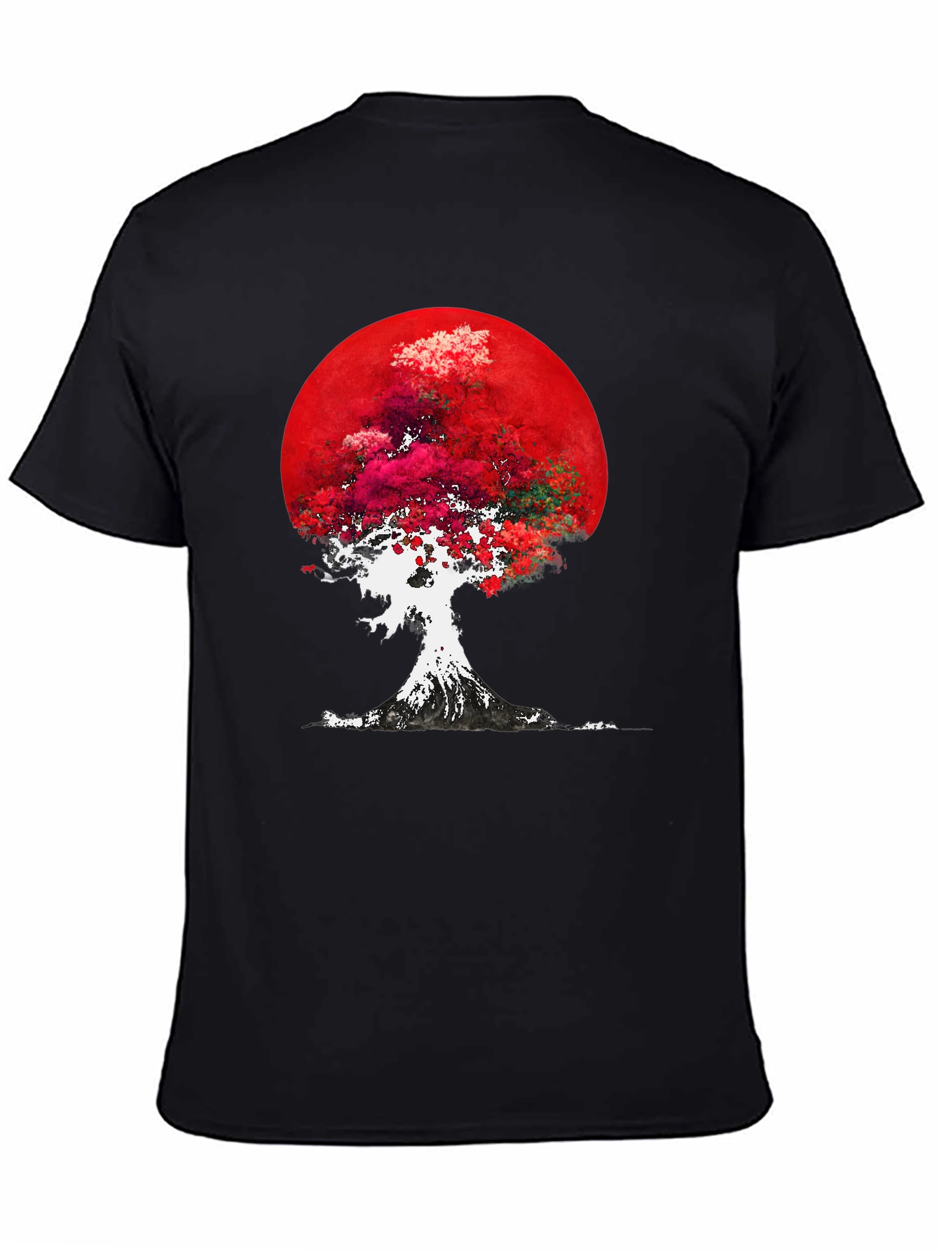 Red Moon Tree Graphic Tee - Artistic Mens T-Shirt