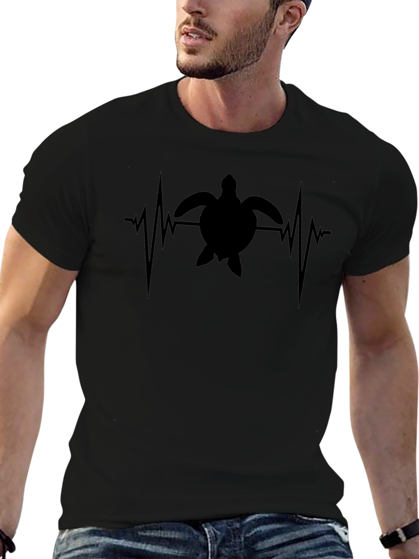 Turtle Heartbeat T-Shirt - Black Cotton Tee