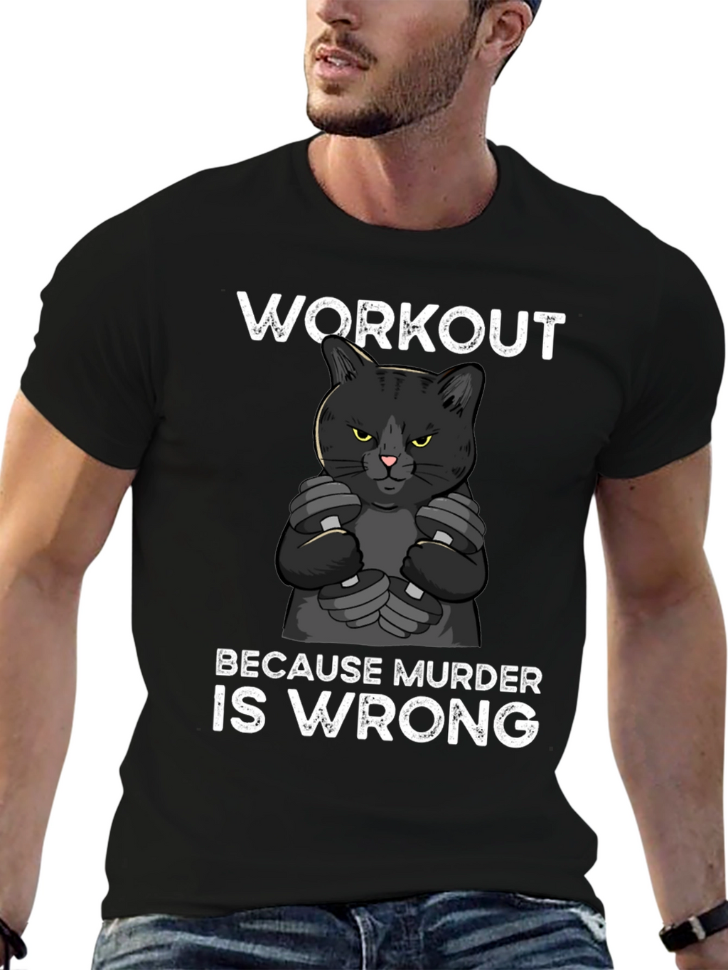 Workout Because Murder is Wrong Cat Graphic Tee