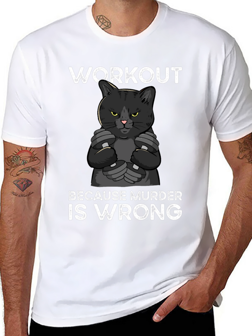 Workout Because Murder is Wrong Cat Graphic Tee