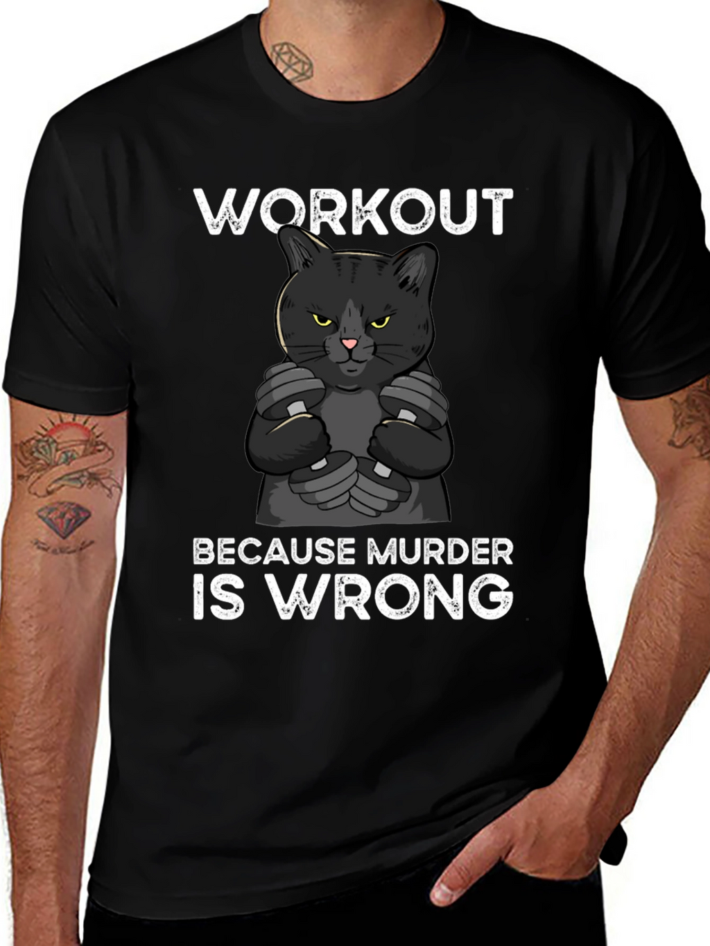 Workout Because Murder is Wrong Cat Graphic Tee