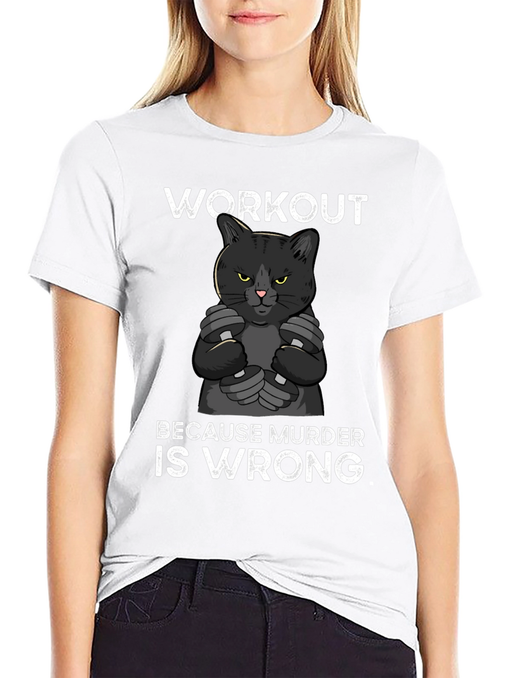 Workout Because Murder is Wrong Cat Graphic Tee