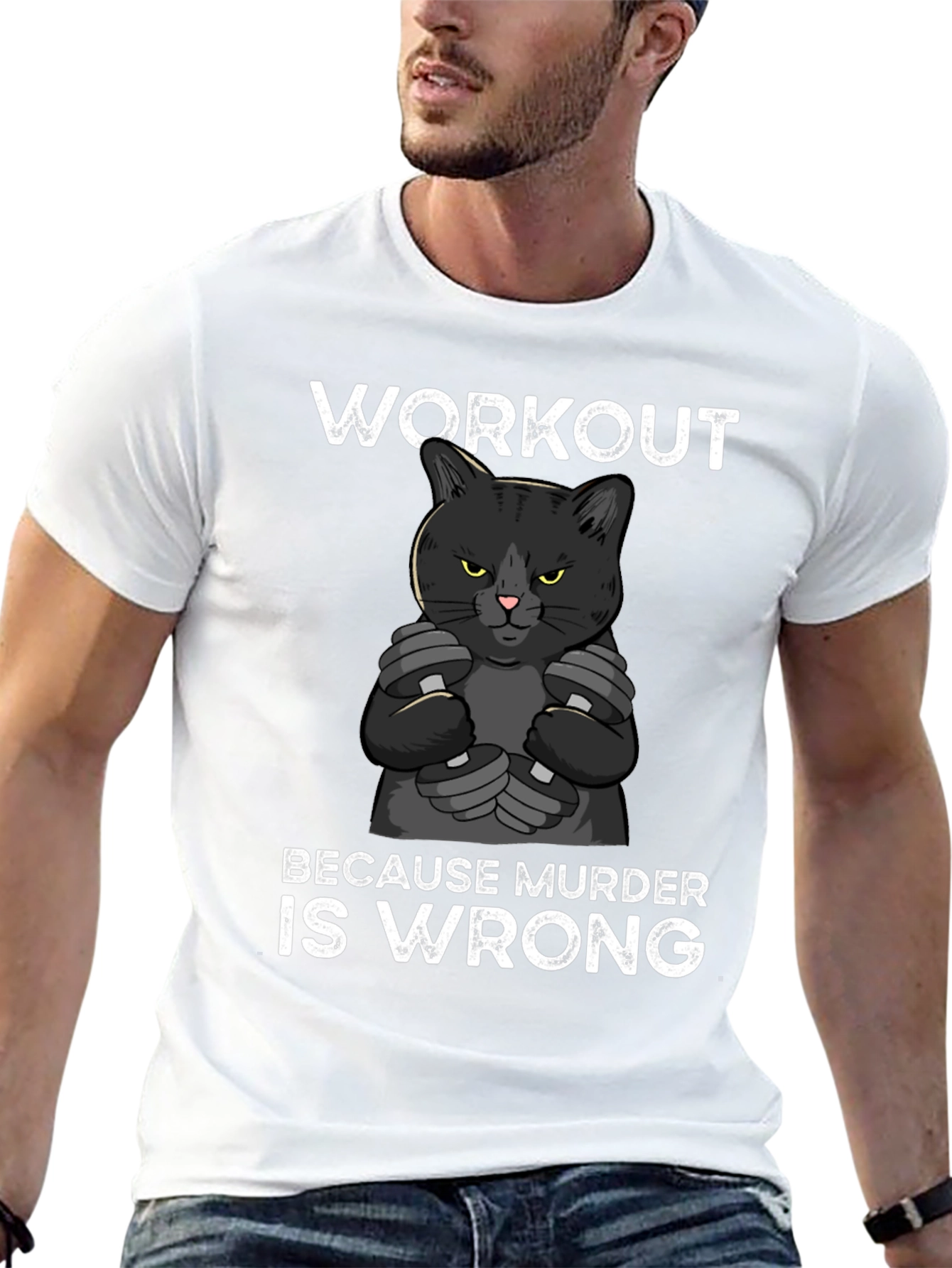 Workout Because Murder is Wrong Cat Graphic Tee