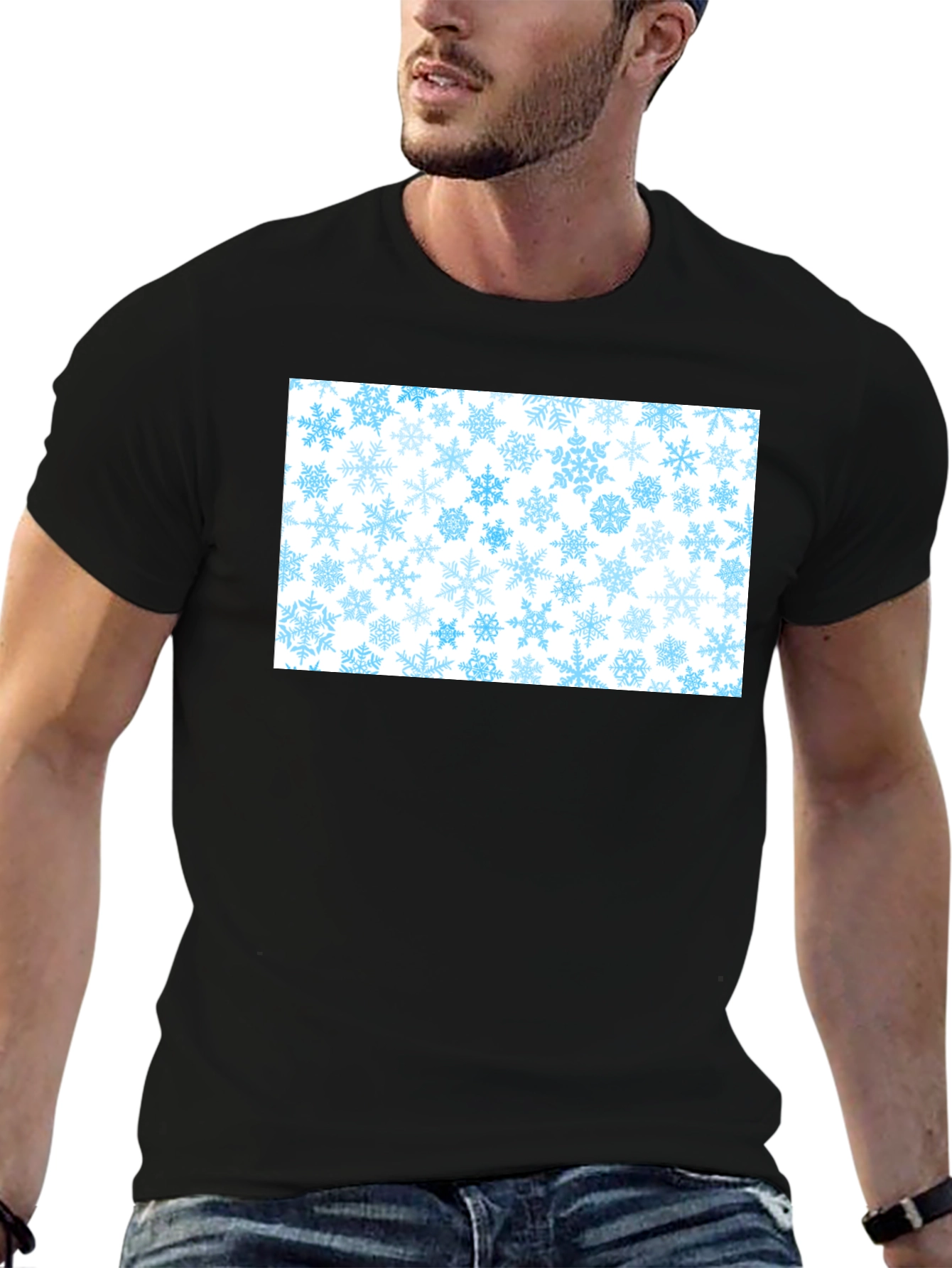 Snowflake Pattern Black T-Shirt