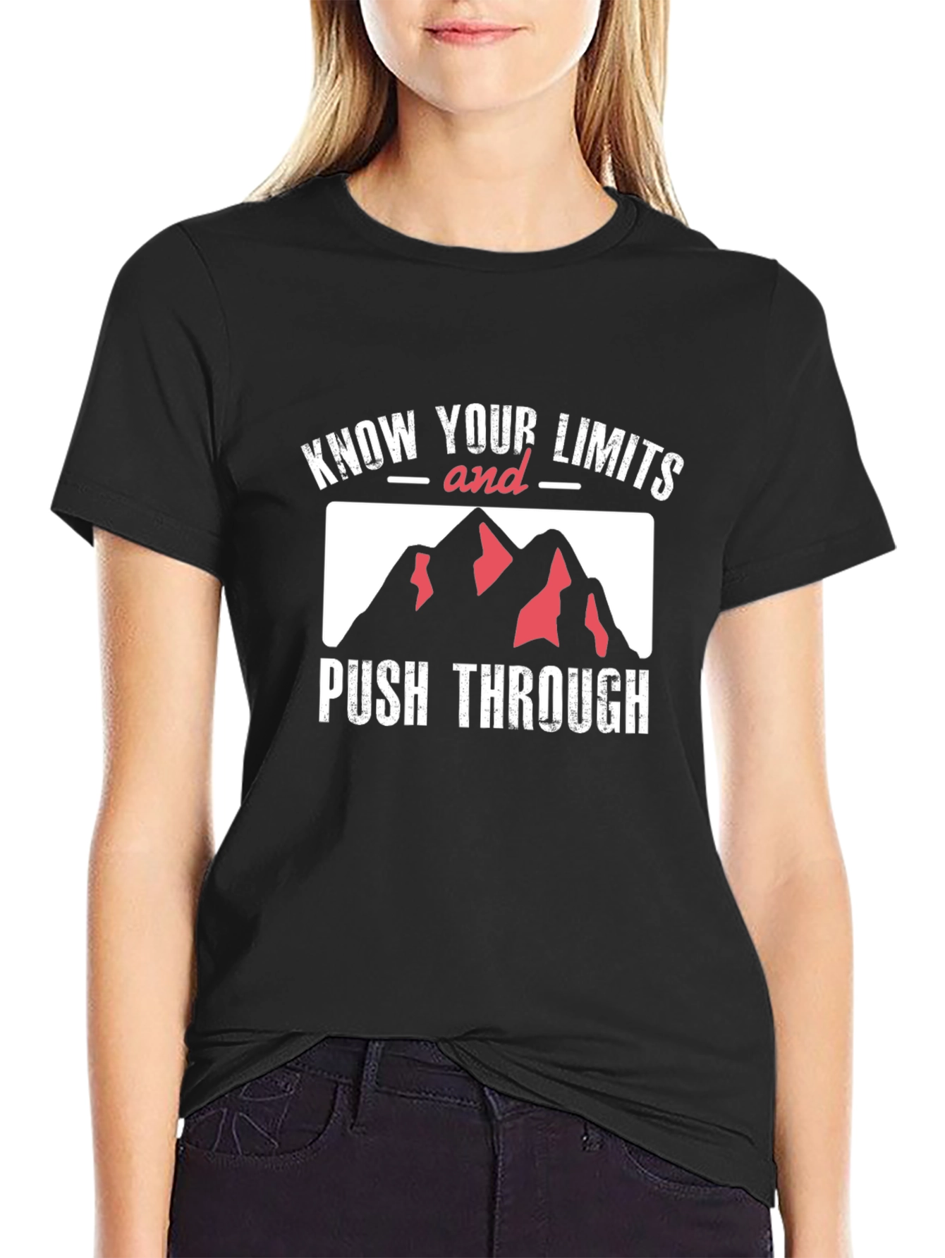 Know Your Limits T-Shirt Push Through Mountains Black