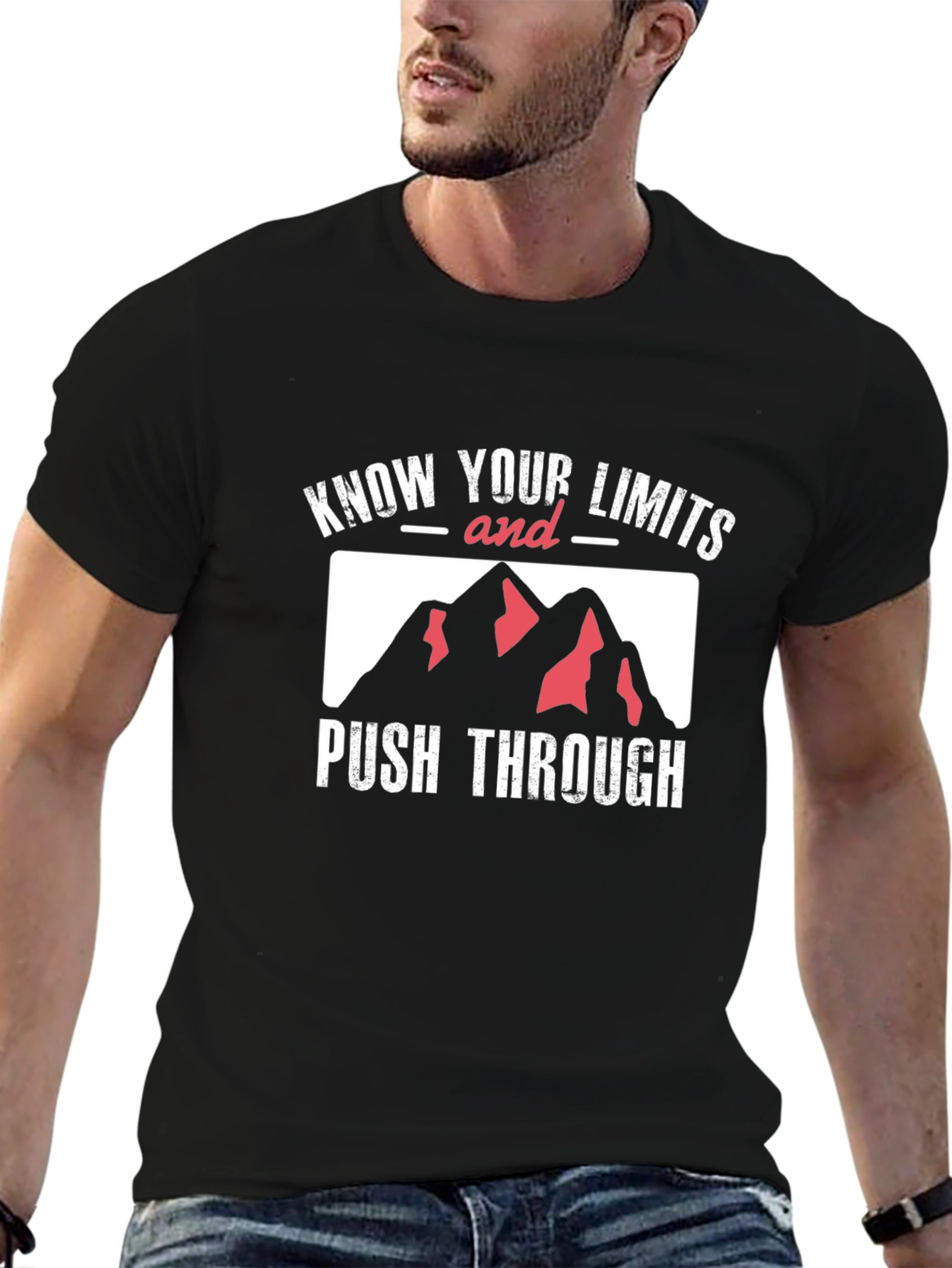 Know Your Limits T-Shirt Push Through Mountains Black