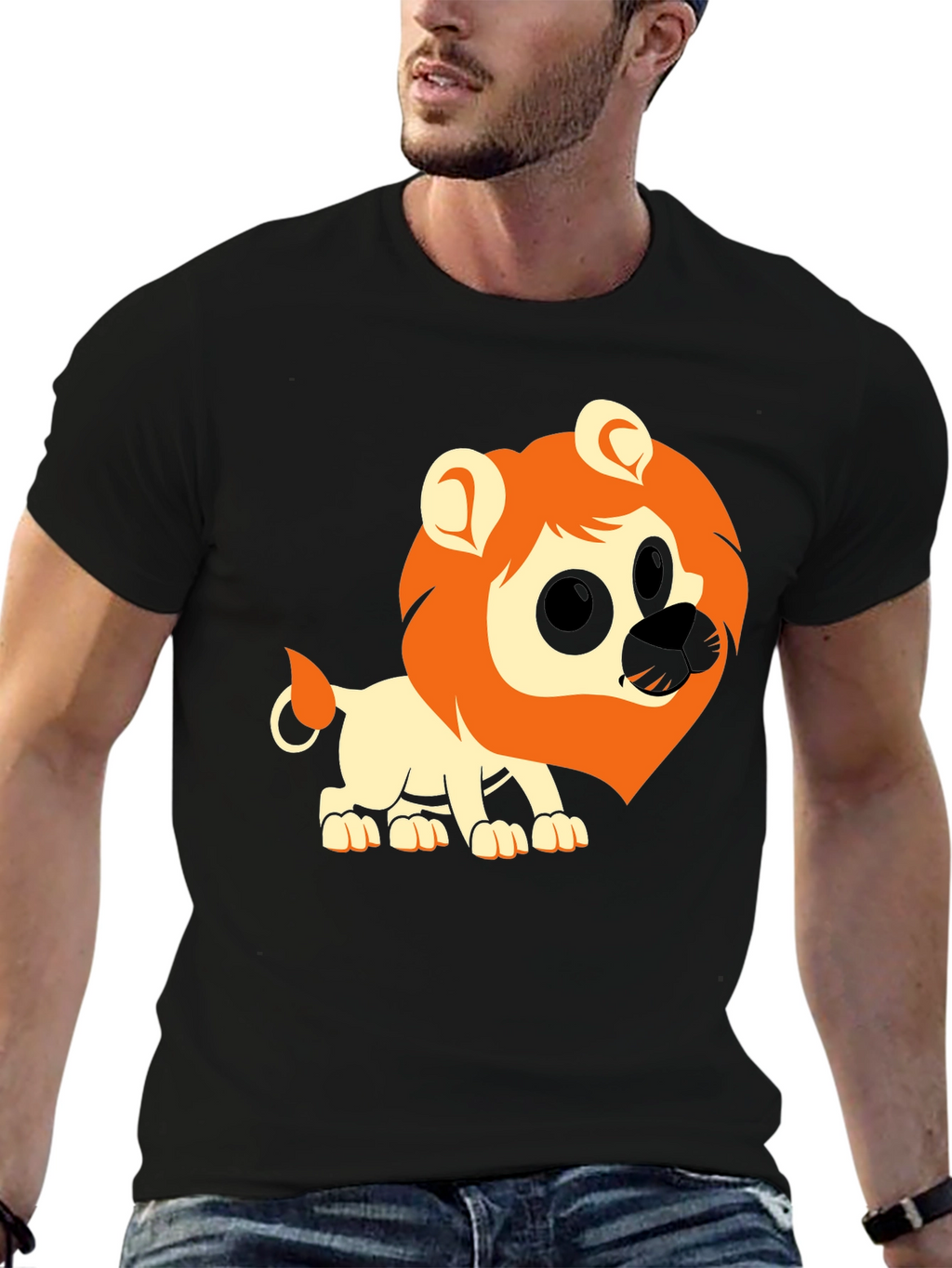 Lion Graphic Tee - Black Cotton Casual T-Shirt