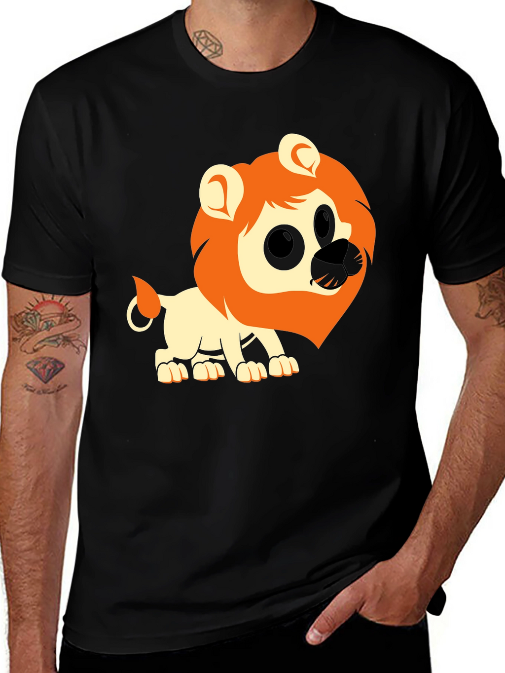 Lion Graphic Tee - Black Cotton Casual T-Shirt