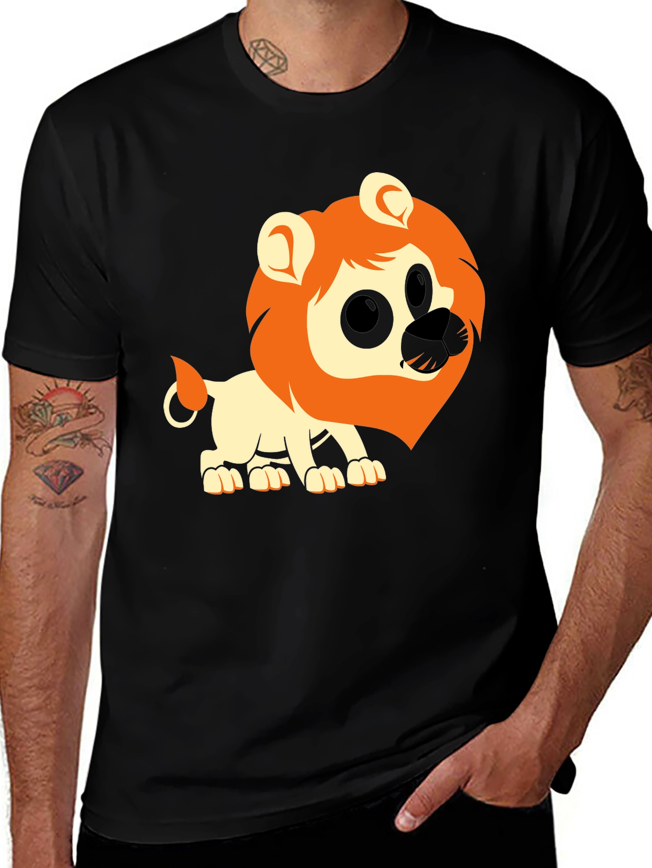 Lion Graphic Tee - Black Cotton Casual T-Shirt