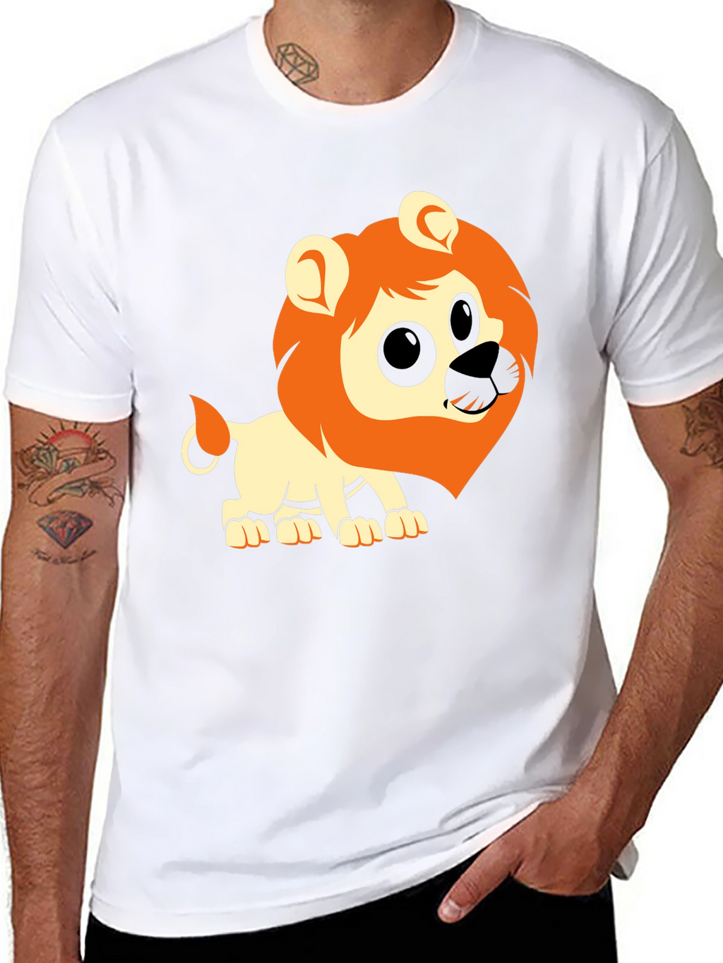 Lion Graphic Tee - Black Cotton Casual T-Shirt