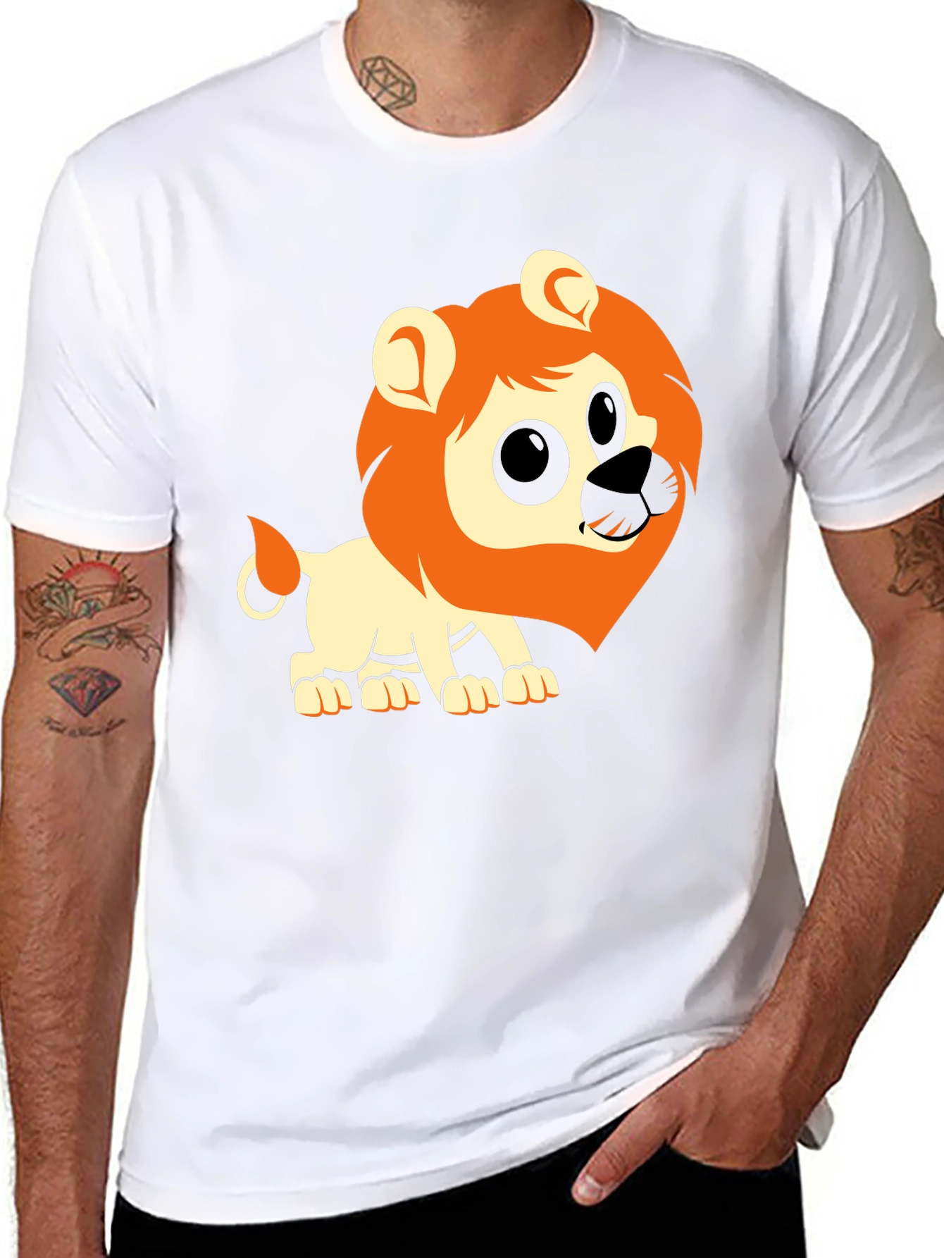 Lion Graphic Tee - Black Cotton Casual T-Shirt