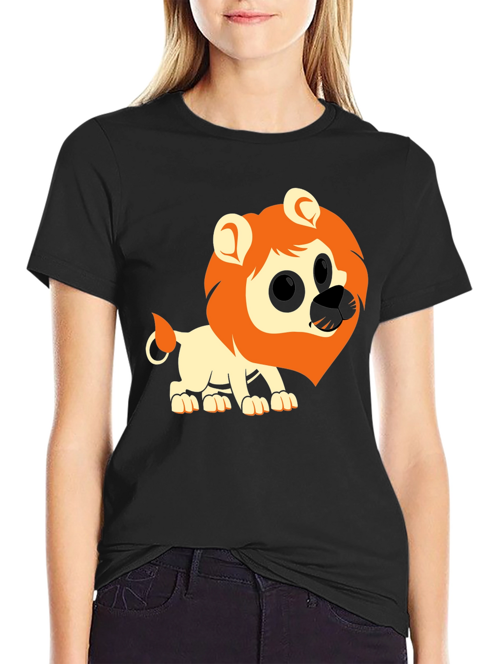 Lion Graphic Tee - Black Cotton Casual T-Shirt