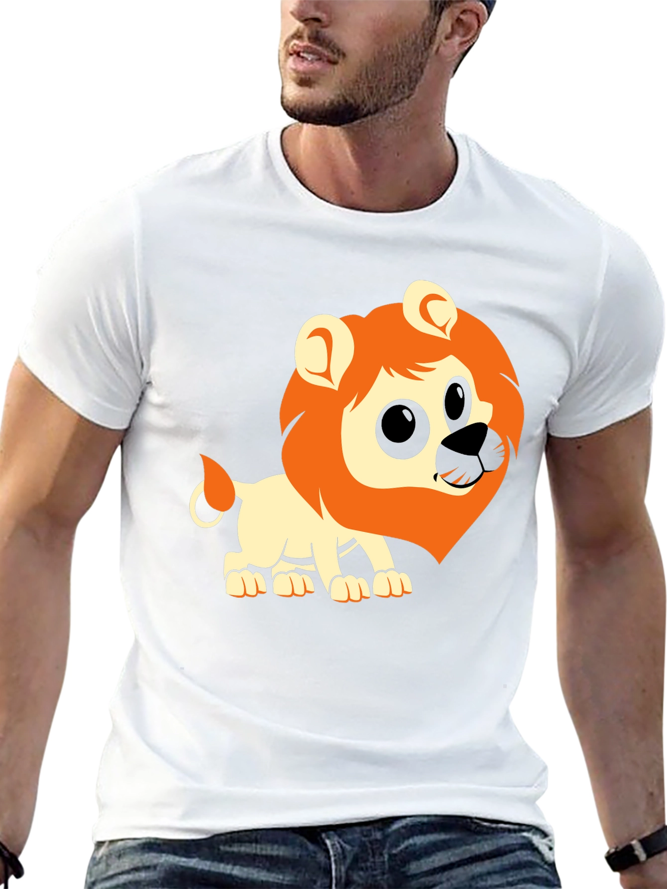 Lion Graphic Tee - Black Cotton Casual T-Shirt