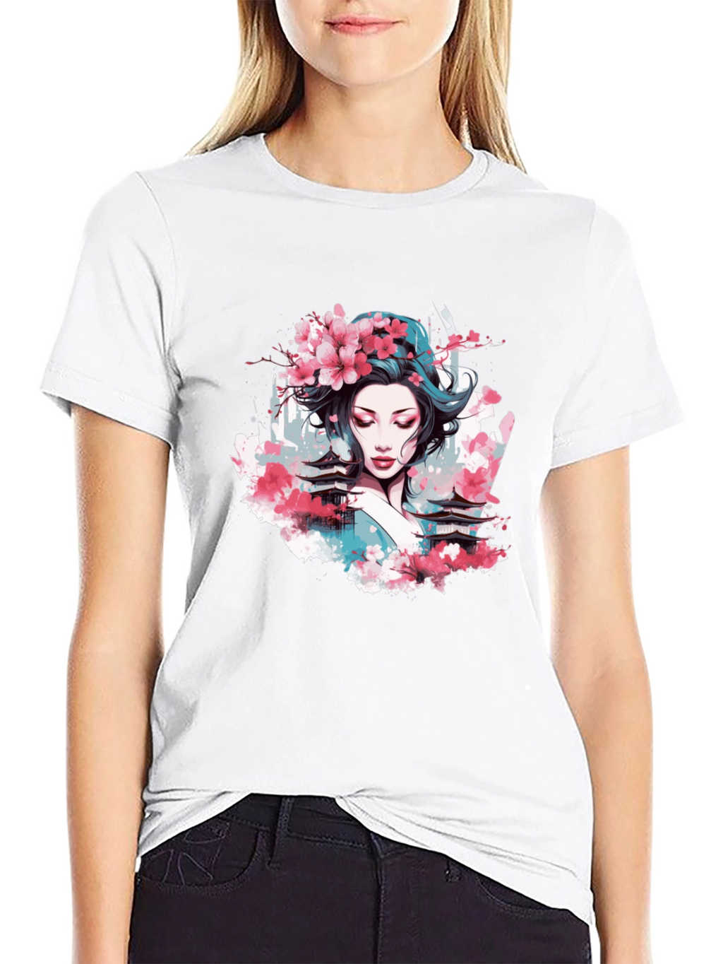 Geisha Blossom Black T-Shirt