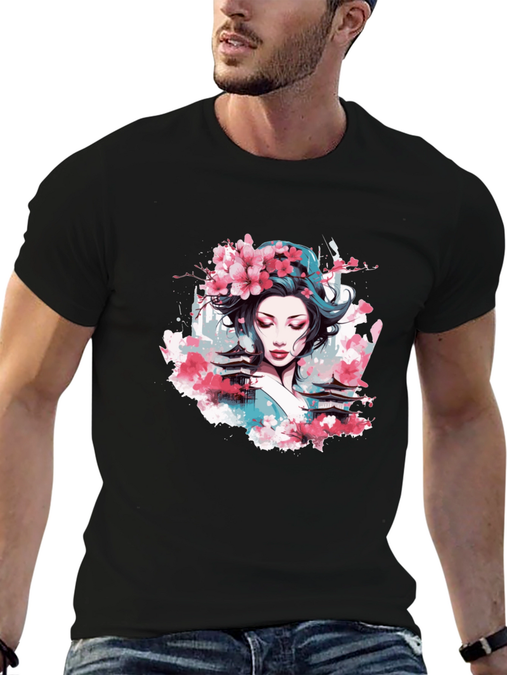 Geisha Blossom Black T-Shirt