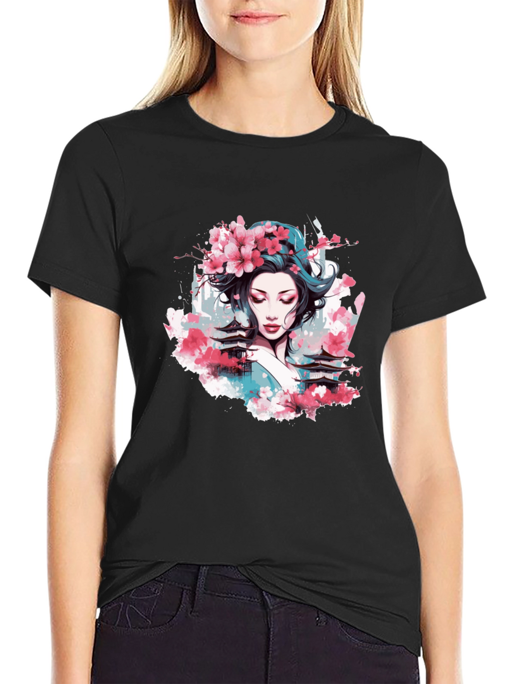 Geisha Blossom Black T-Shirt