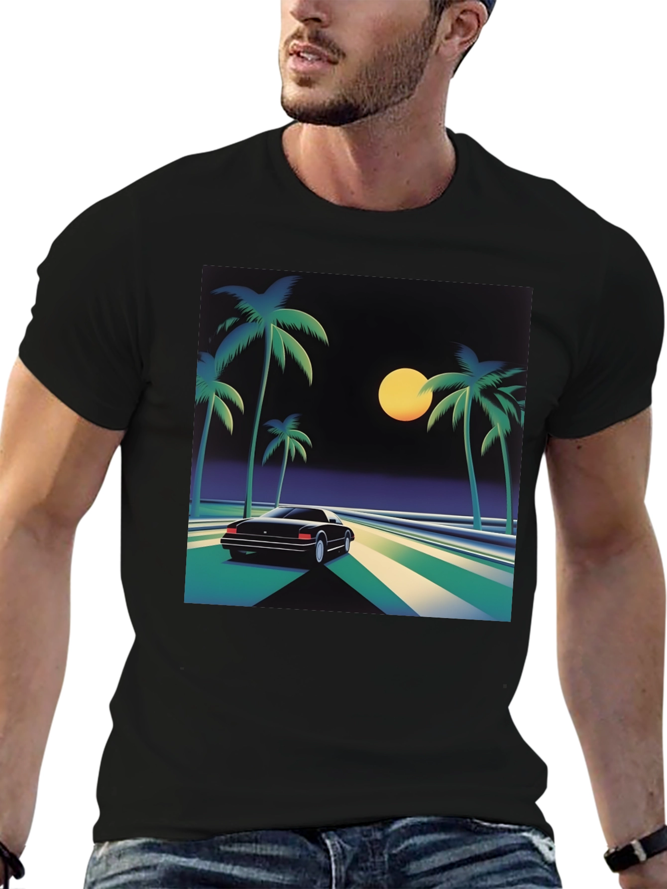 Retro Wave T-Shirt - Palm Trees & Car