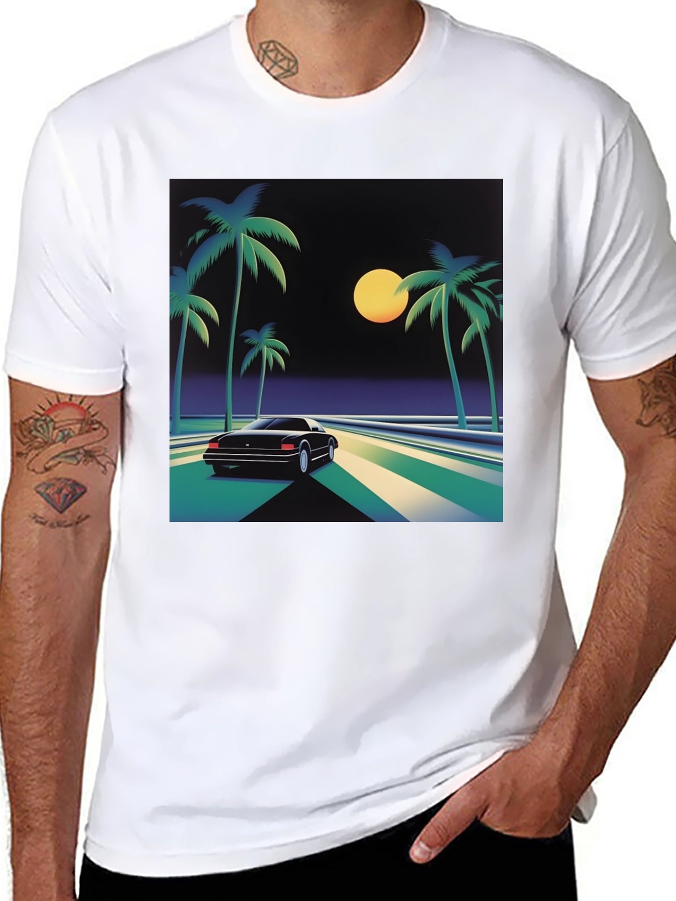 Retro Wave T-Shirt - Palm Trees & Car