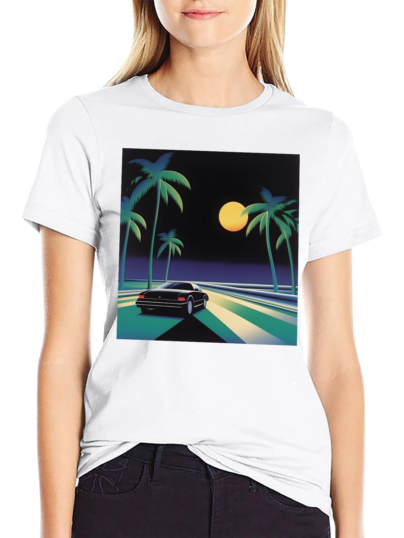 Retro Wave T-Shirt - Palm Trees & Car