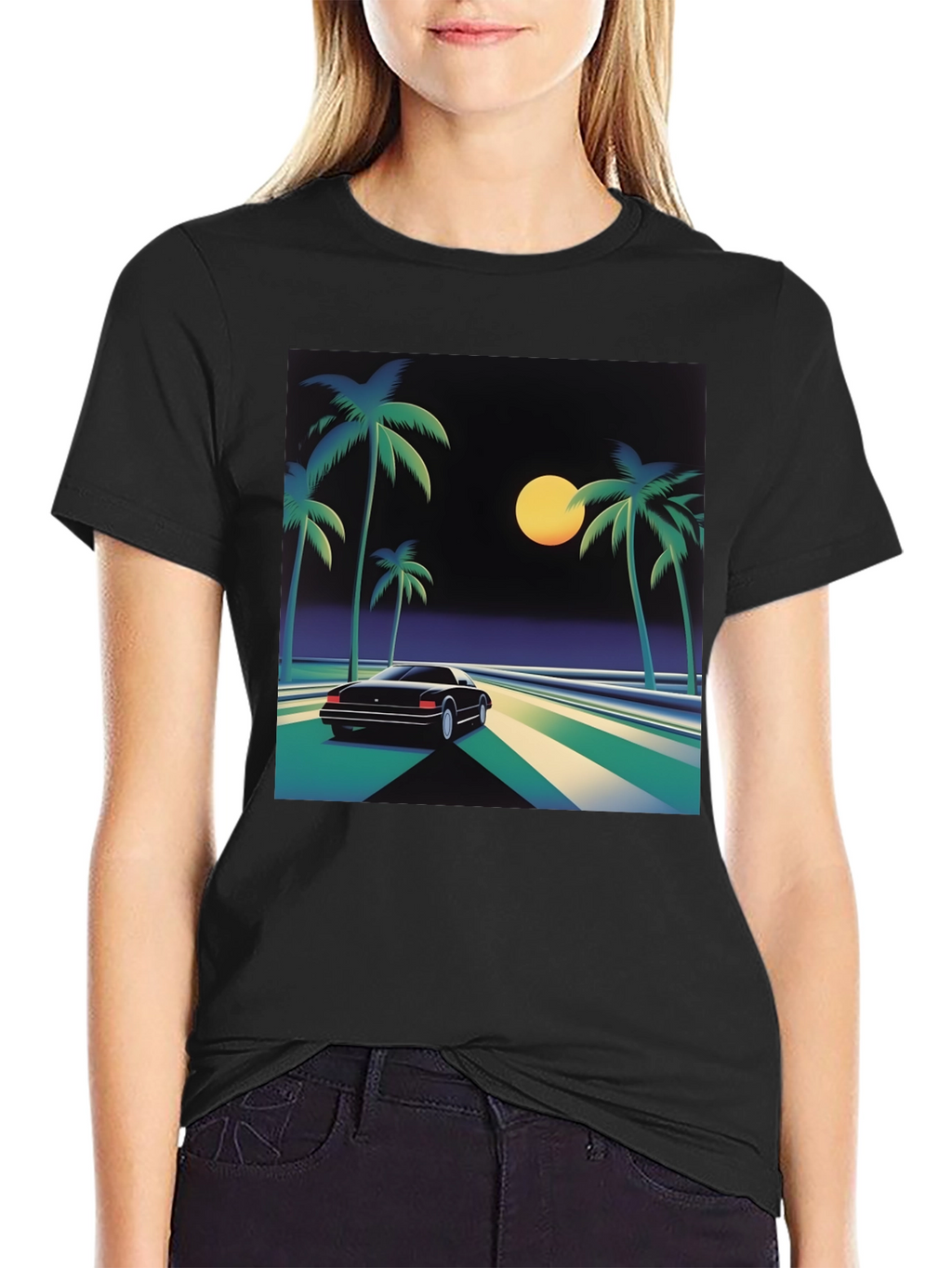 Retro Wave T-Shirt - Palm Trees & Car