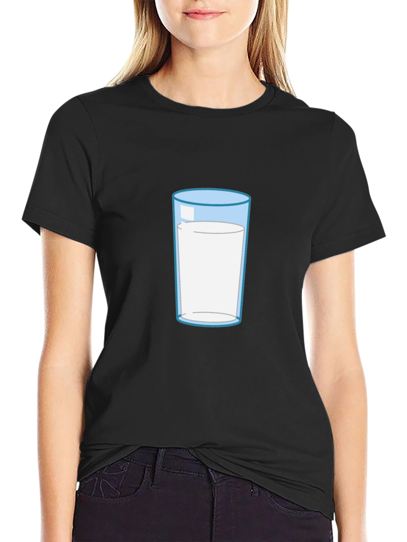 Glass of Milk Graphic Tee - Soft Black Cotton Blend