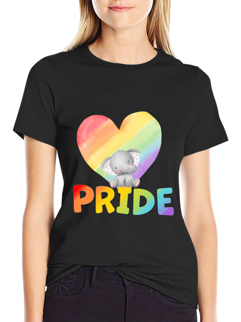 Pride Elephant Heart Graphic Tee - Black