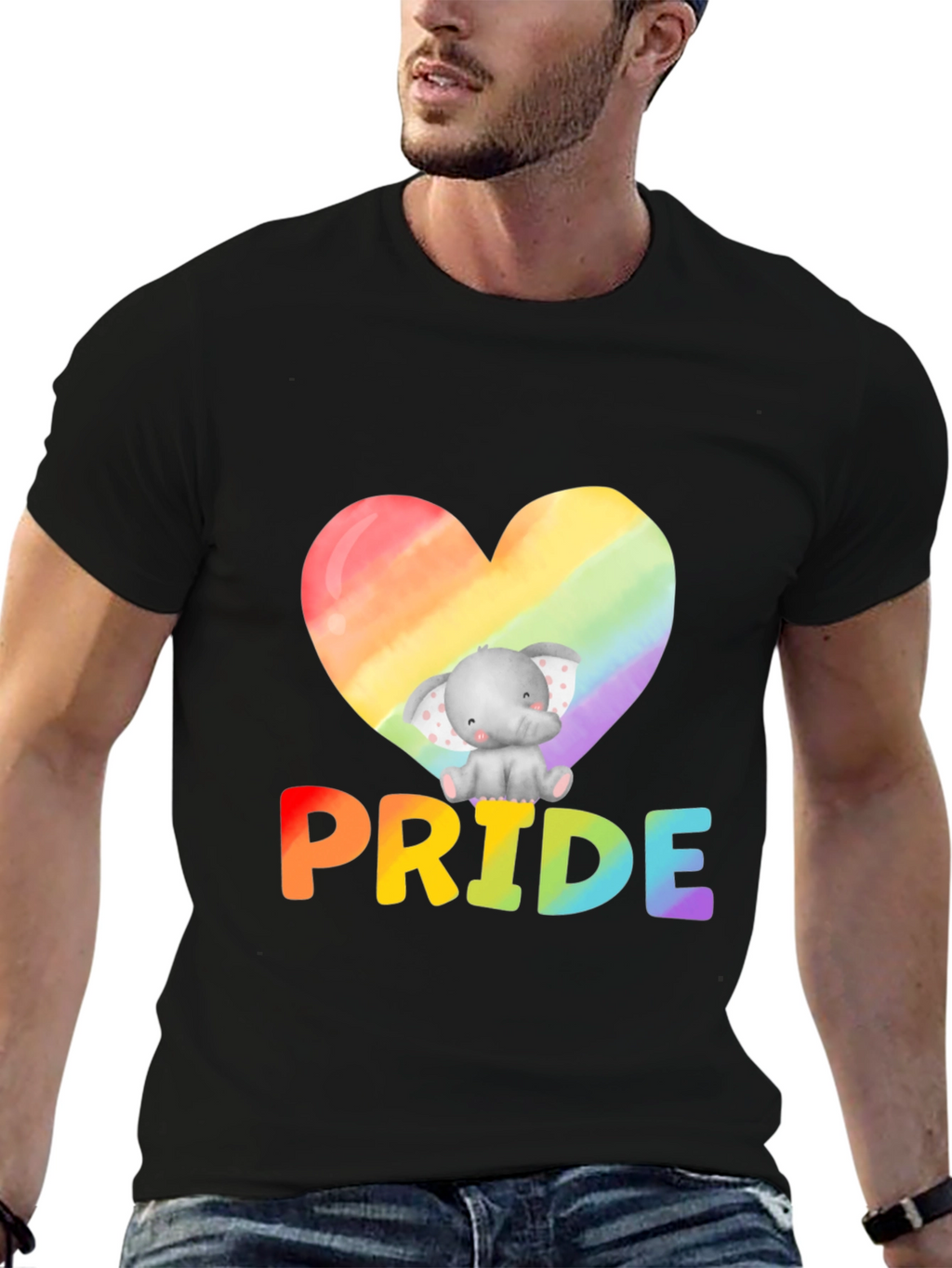 Pride Elephant Heart Graphic Tee - Black