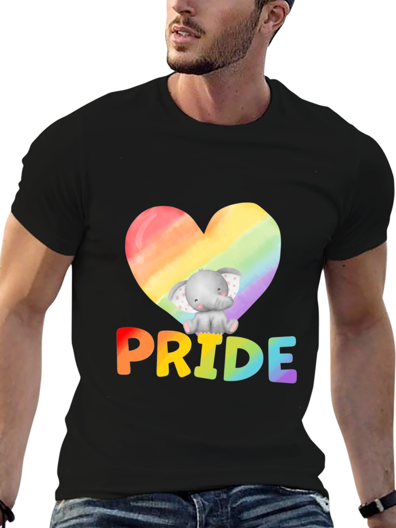 Pride Elephant Heart Graphic Tee - Black
