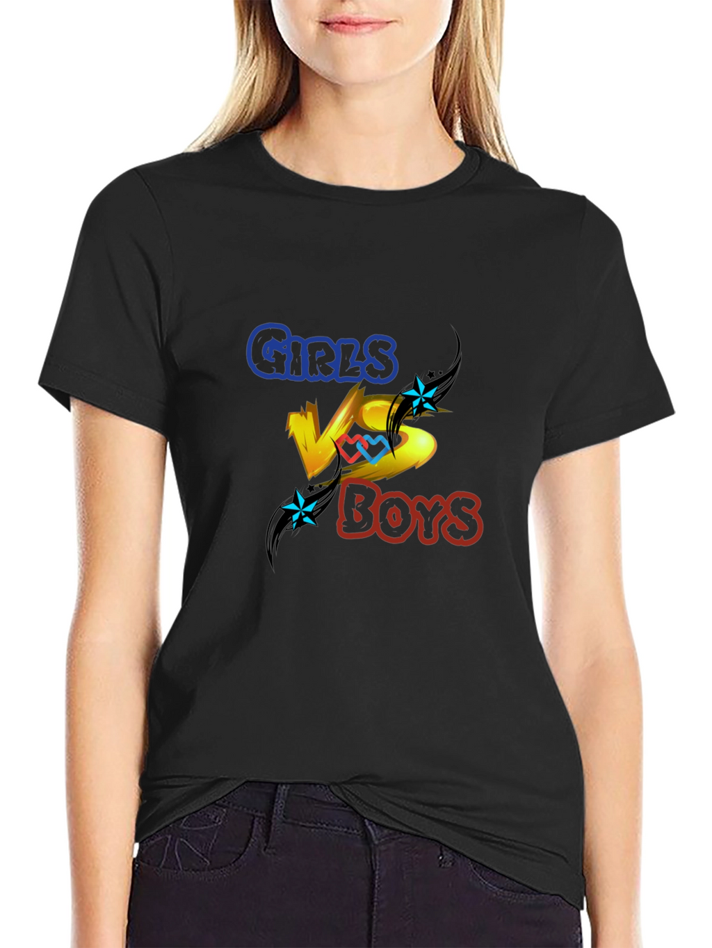 Girls vs Boys Graphic Print Crew Neck T-Shirt