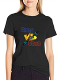 Girls vs Boys Graphic Print Crew Neck T-Shirt