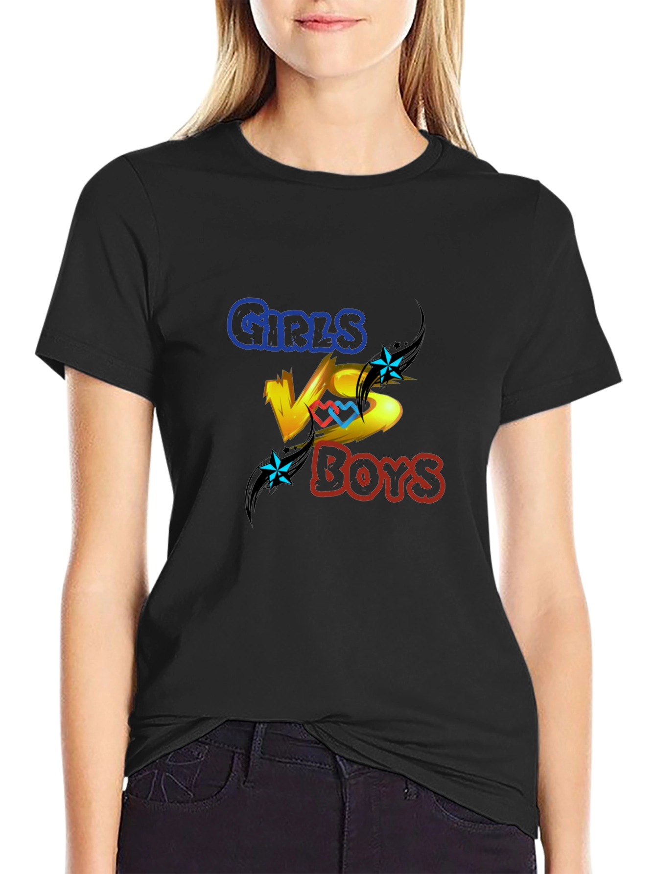 Girls vs Boys Graphic Print Crew Neck T-Shirt