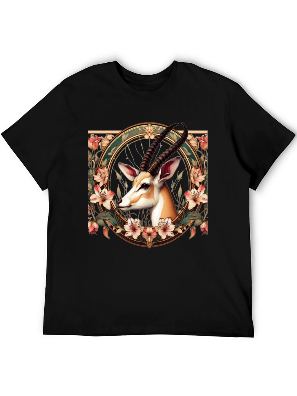 Gazelle Floral Graphic Tee - Mens Black T-Shirt
