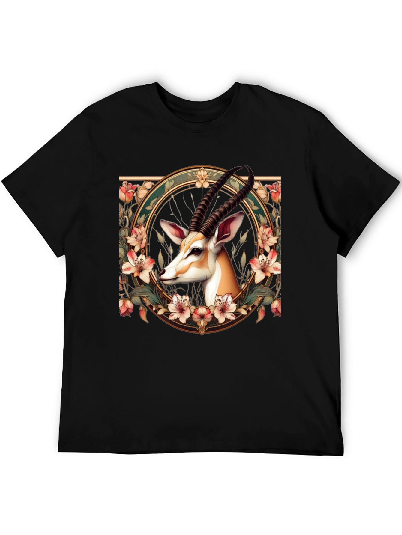 Gazelle Floral Graphic Tee - Mens Black T-Shirt