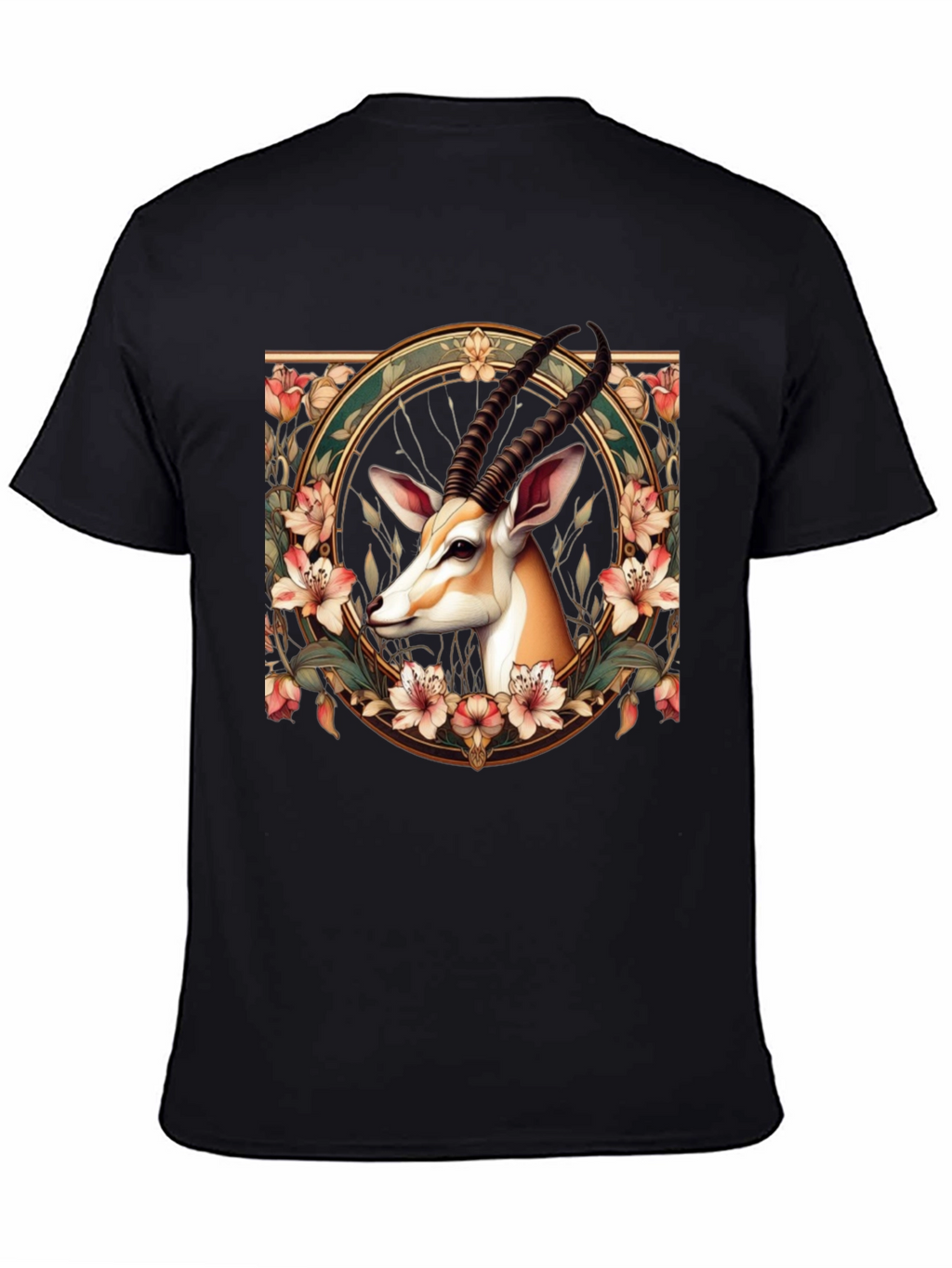 Gazelle Floral Graphic Tee - Mens Black T-Shirt
