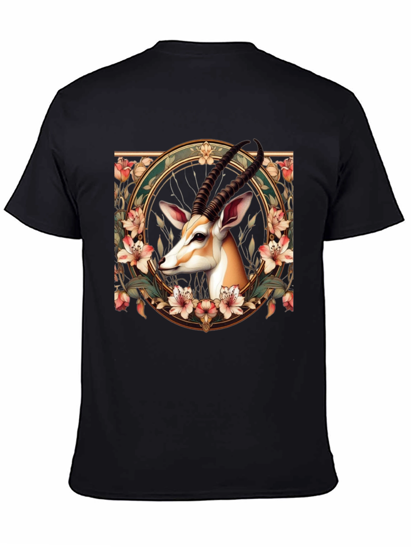 Gazelle Floral Graphic Tee - Mens Black T-Shirt