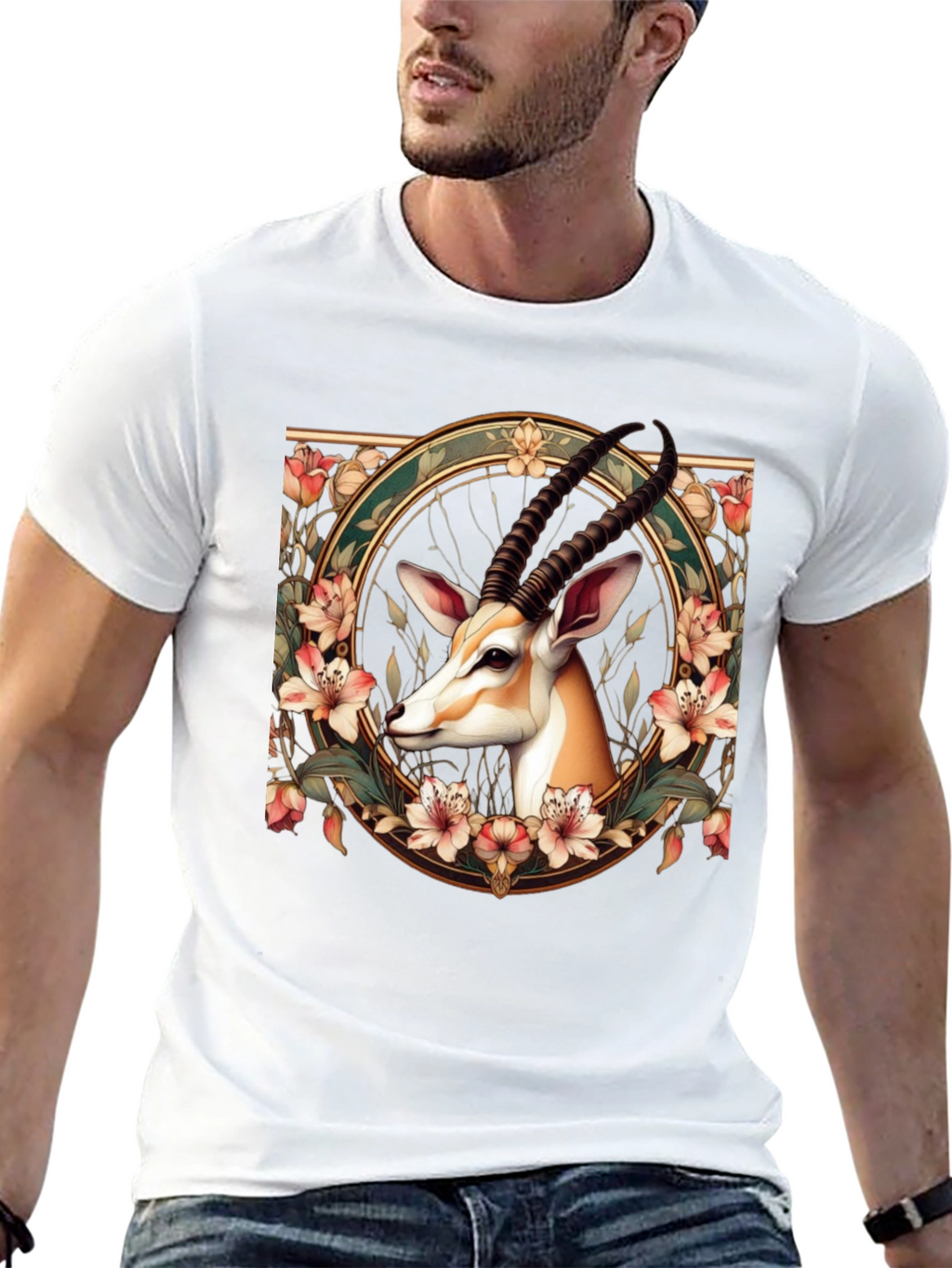Gazelle Floral Graphic Tee - Mens Black T-Shirt
