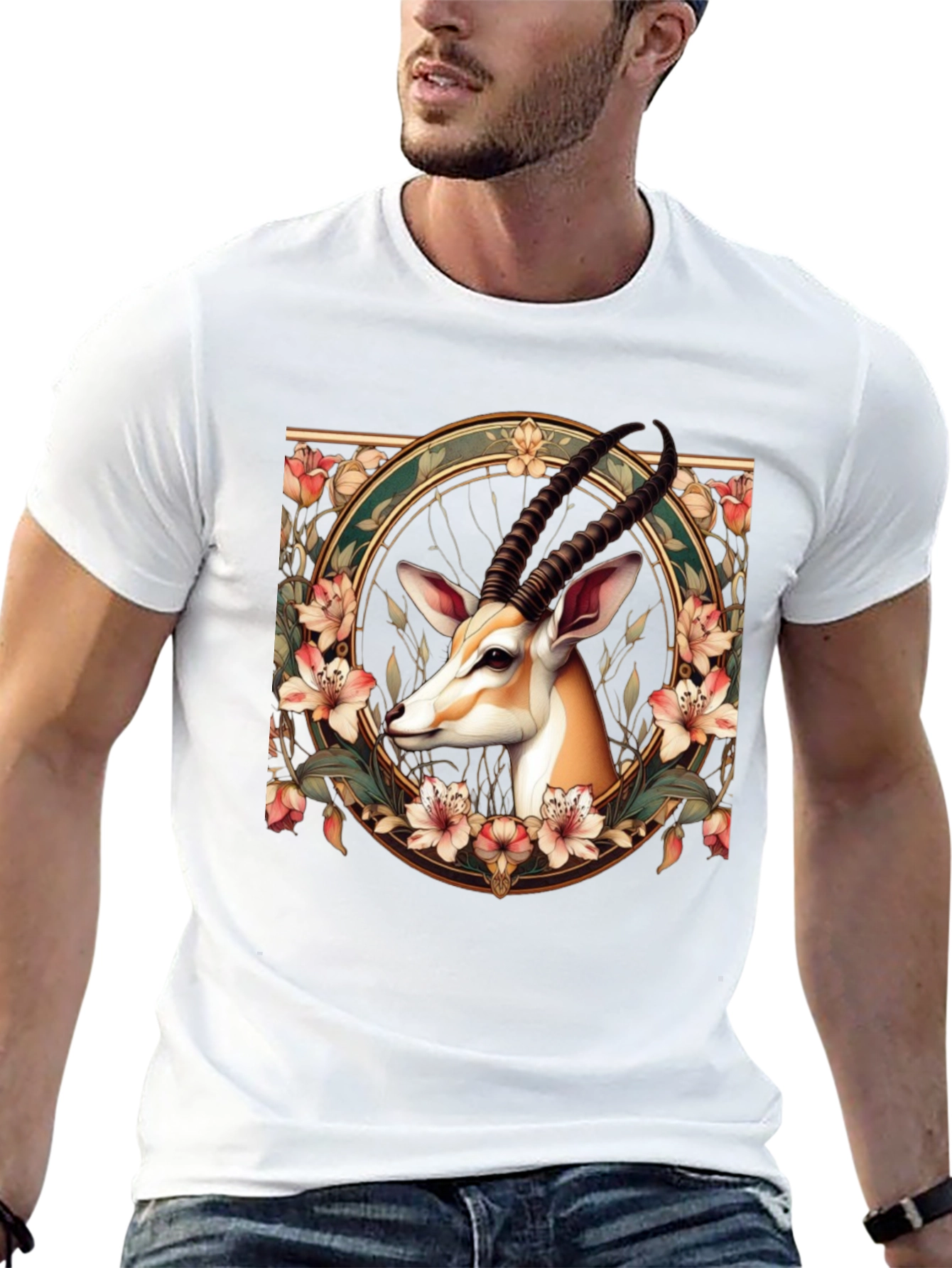Gazelle Floral Graphic Tee - Mens Black T-Shirt