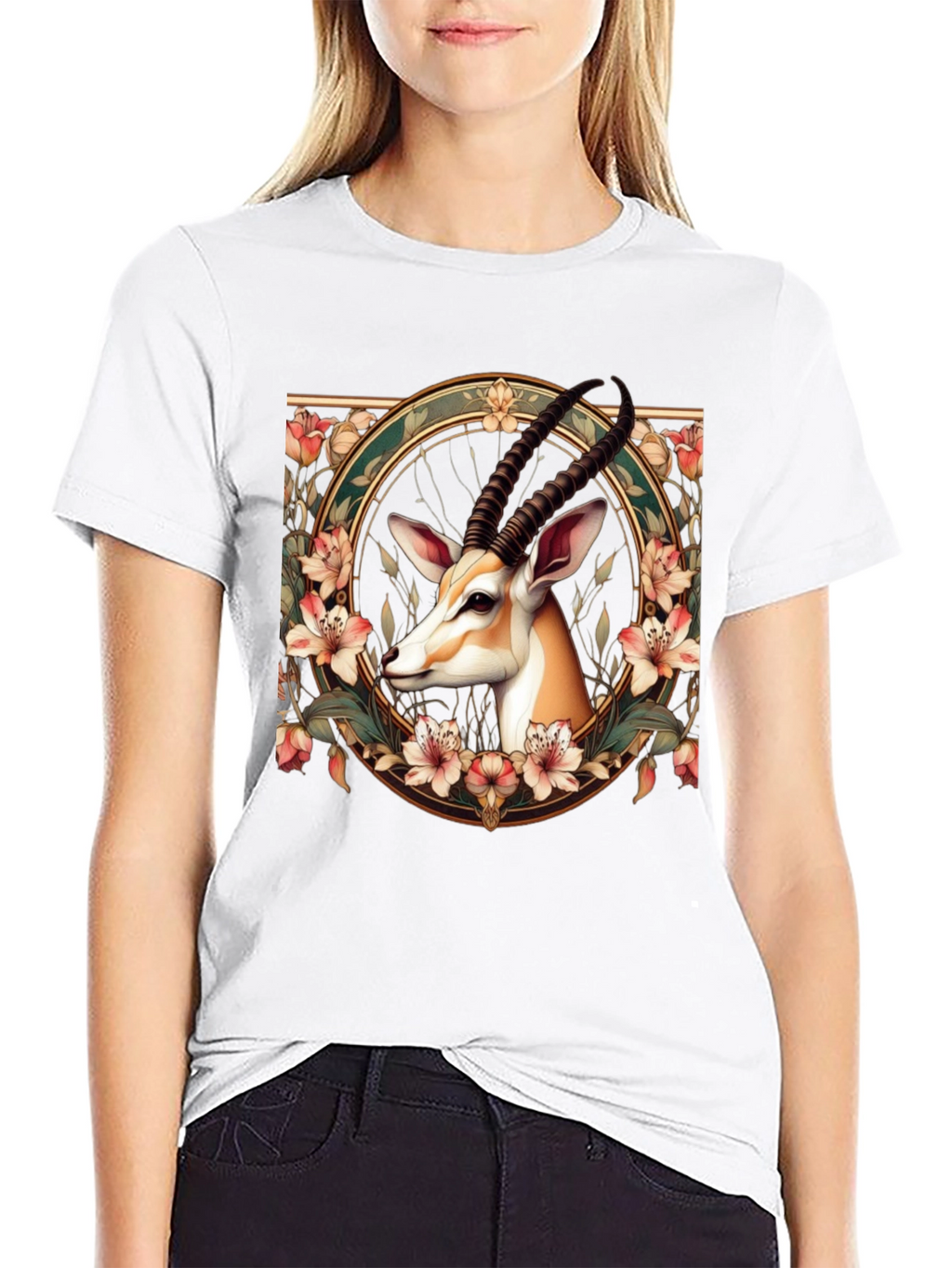 Gazelle Floral Graphic Tee - Mens Black T-Shirt